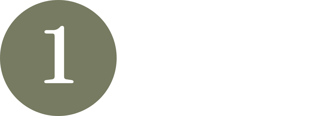 A minimalist graphic featuring a white numeral '1' centered inside a muted sage green circle.