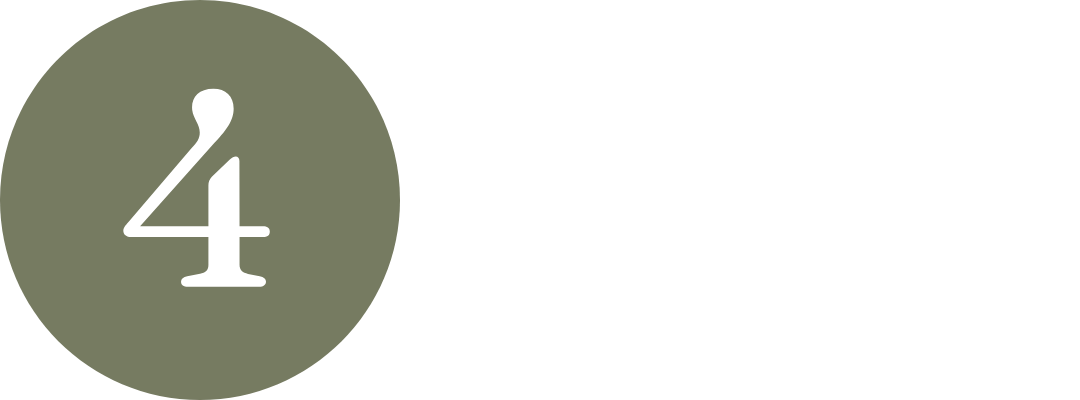 A minimalist graphic featuring a white numeral '4' centered inside a muted sage green circle.